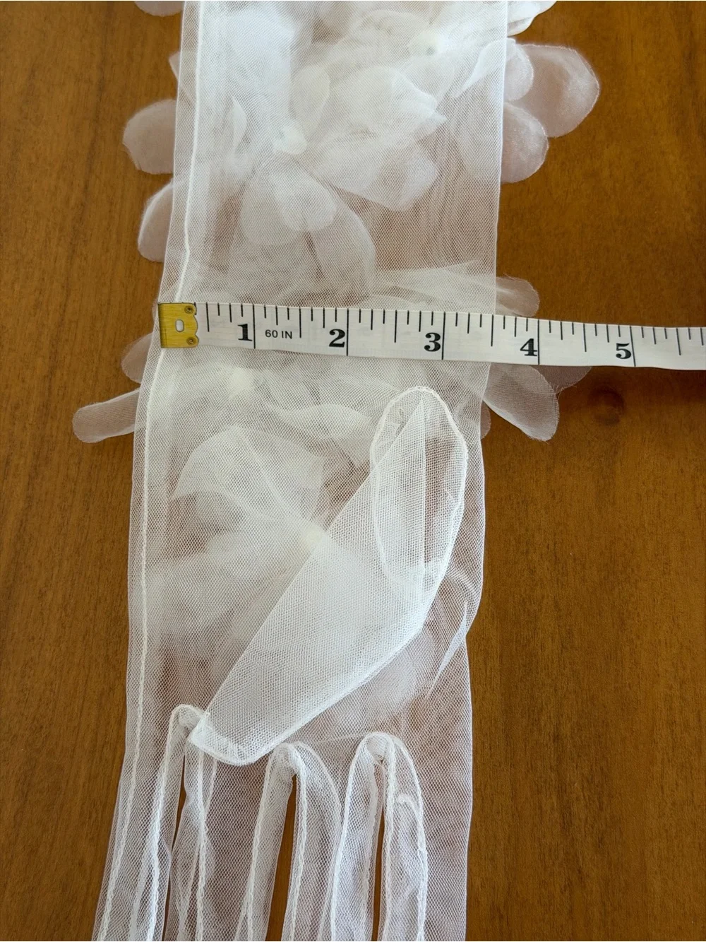 Sheer White Floral Mesh Gloves with Faux Pearl Accents